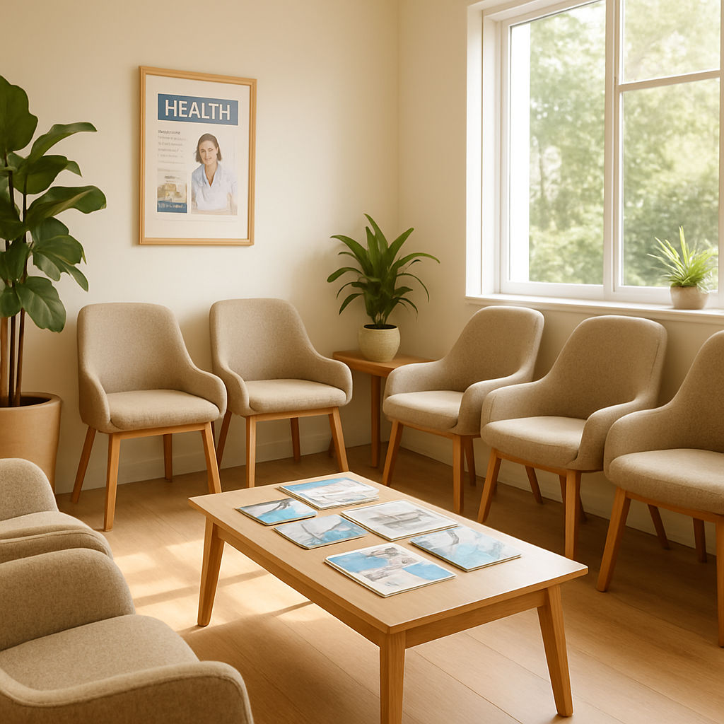 Welcoming medical waiting area for family GP consultations